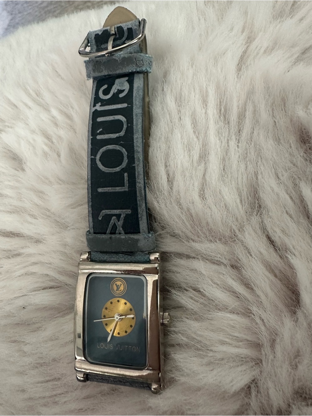 Louis Vuitton Black and Gold Rectangular Dial Strap Watch - Picture 1 of 9